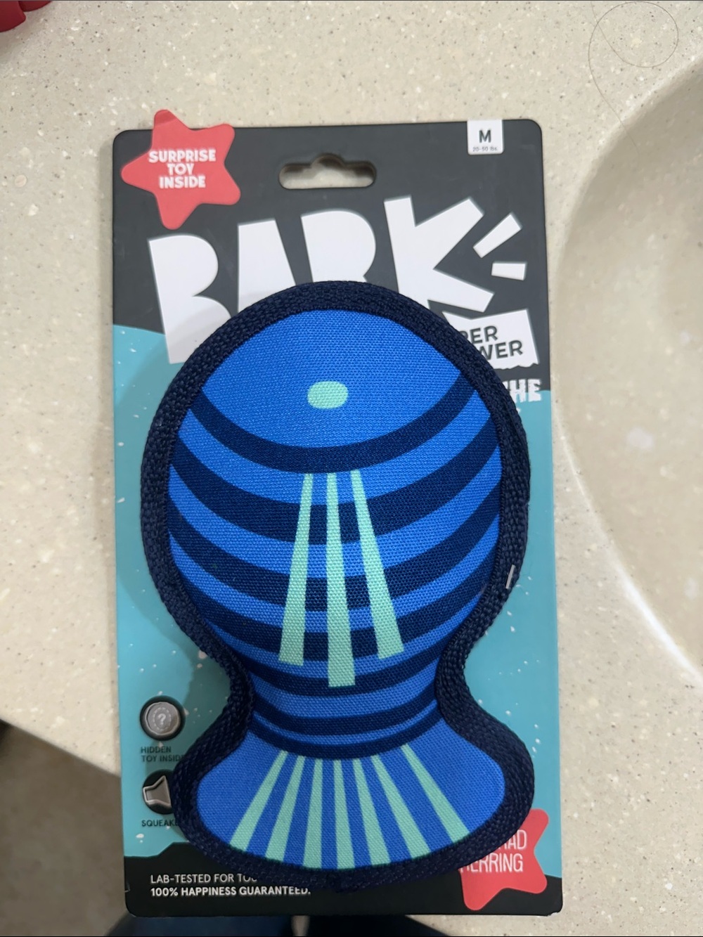 Bark Blue and Aqua Striped UFO Plush Dog Toy